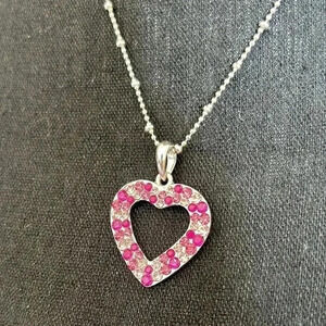 Cookie Lee Australian Light Pink Dark Pink Crystal Pendant on Silver Tone Chain